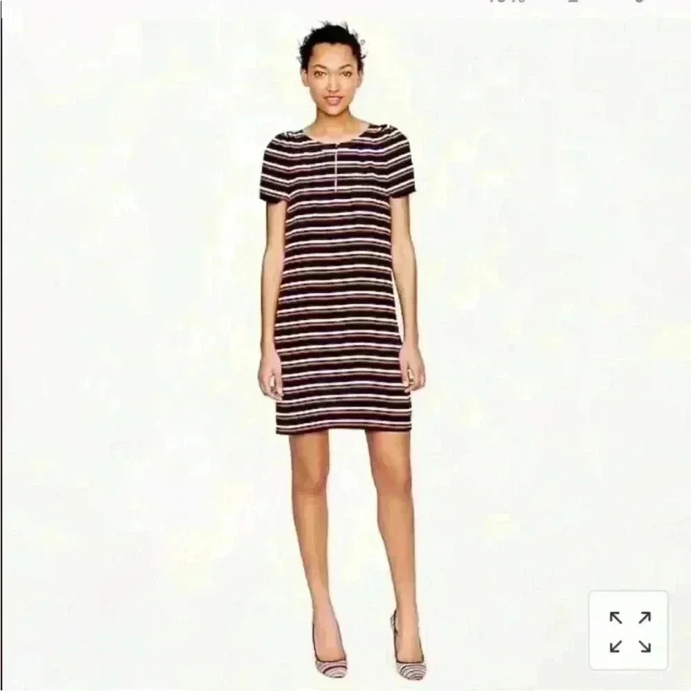 J.Crew Women Nautical Navy Striped 100% Silk Shift A-line Summer Dress Size 6